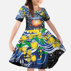 Personalised NAIDOC Week 2025 Kangaroos Football Kid Short Sleeve Dress Aboriginal Dot Painting