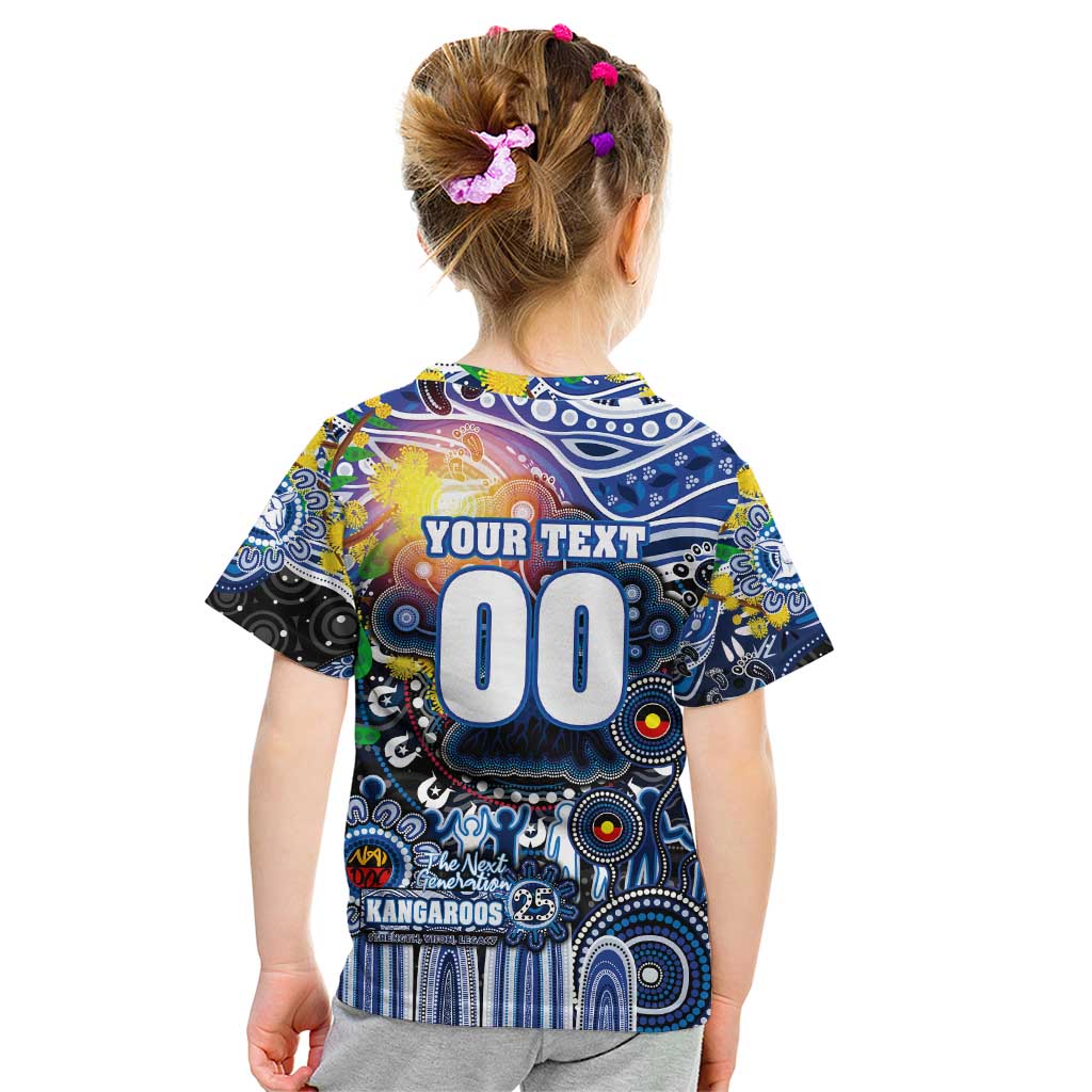 Personalised NAIDOC Week 2025 Kangaroos Football Kid T Shirt Aboriginal Dot Painting