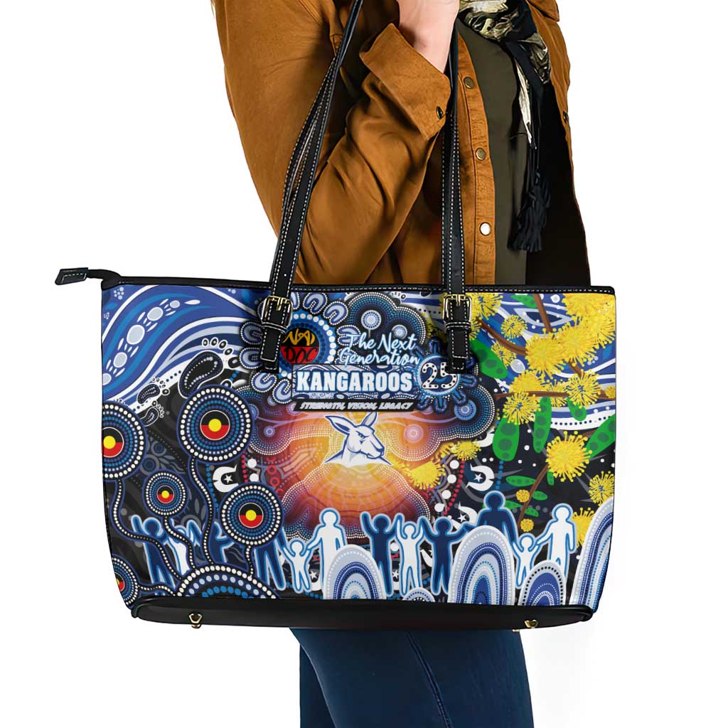 NAIDOC Week 2025 Kangaroos Football Leather Tote Bag Aboriginal Dot Painting