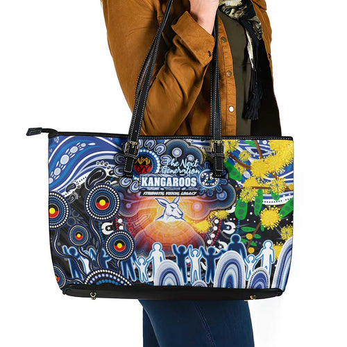 NAIDOC Week 2025 Kangaroos Football Leather Tote Bag Aboriginal Dot Painting