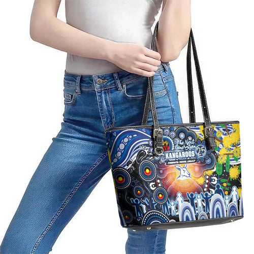 NAIDOC Week 2025 Kangaroos Football Leather Tote Bag Aboriginal Dot Painting