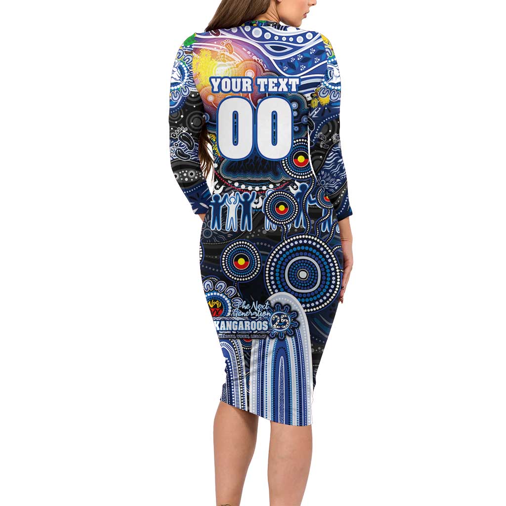 Personalised NAIDOC Week 2025 Kangaroos Football Long Sleeve Bodycon Dress Aboriginal Dot Painting