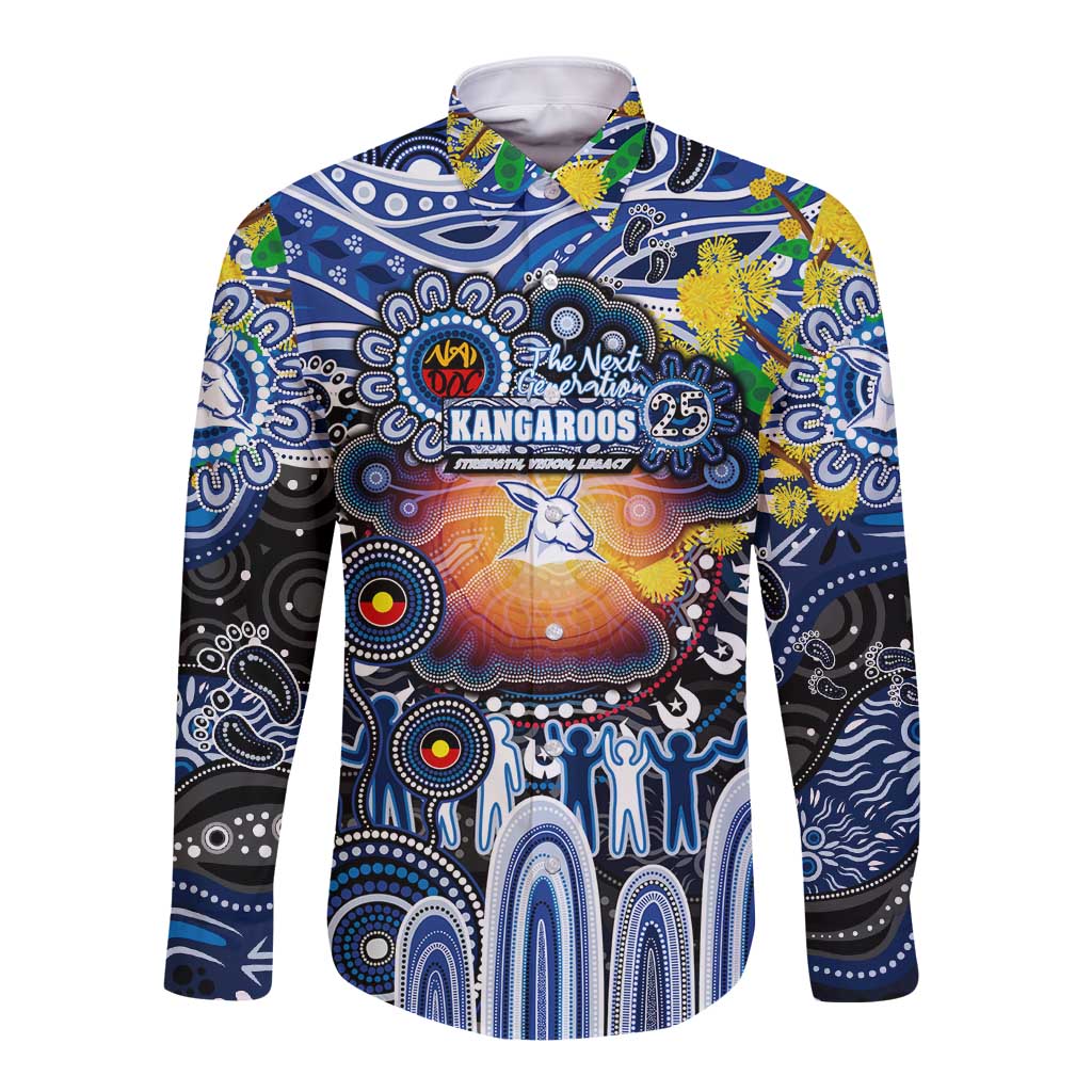 Personalised NAIDOC Week 2025 Kangaroos Football Long Sleeve Button Shirt Aboriginal Dot Painting