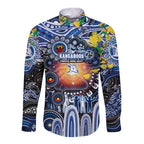 Personalised NAIDOC Week 2025 Kangaroos Football Long Sleeve Button Shirt Aboriginal Dot Painting