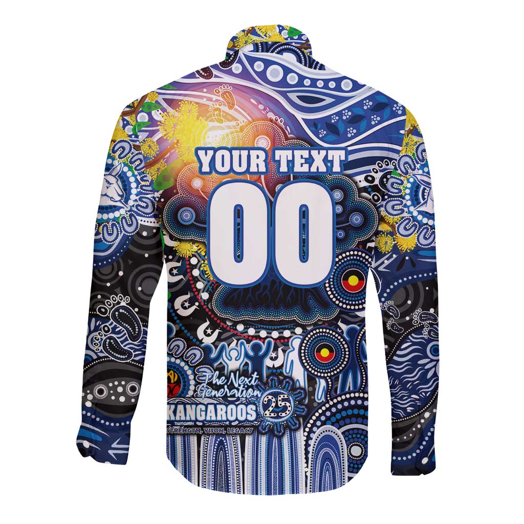 Personalised NAIDOC Week 2025 Kangaroos Football Long Sleeve Button Shirt Aboriginal Dot Painting