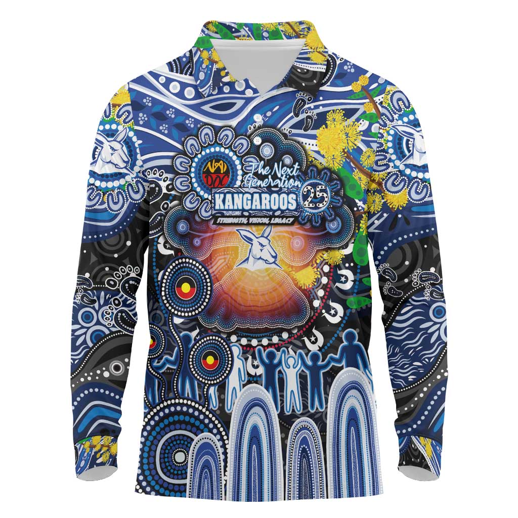 Personalised NAIDOC Week 2025 Kangaroos Football Long Sleeve Polo Shirt Aboriginal Dot Painting