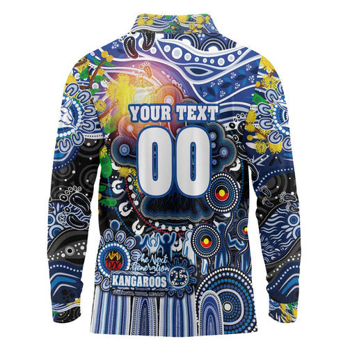 Personalised NAIDOC Week 2025 Kangaroos Football Long Sleeve Polo Shirt Aboriginal Dot Painting
