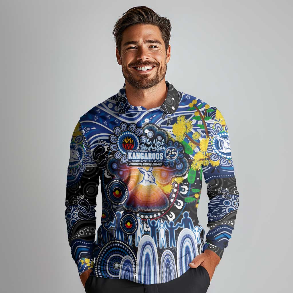 Personalised NAIDOC Week 2025 Kangaroos Football Long Sleeve Polo Shirt Aboriginal Dot Painting