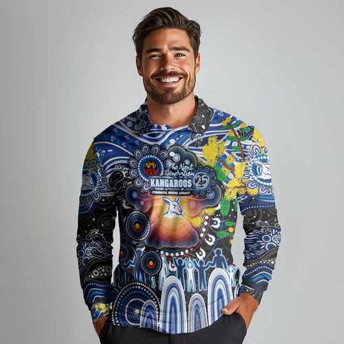 Personalised NAIDOC Week 2025 Kangaroos Football Long Sleeve Polo Shirt Aboriginal Dot Painting