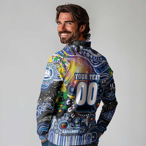 Personalised NAIDOC Week 2025 Kangaroos Football Long Sleeve Polo Shirt Aboriginal Dot Painting