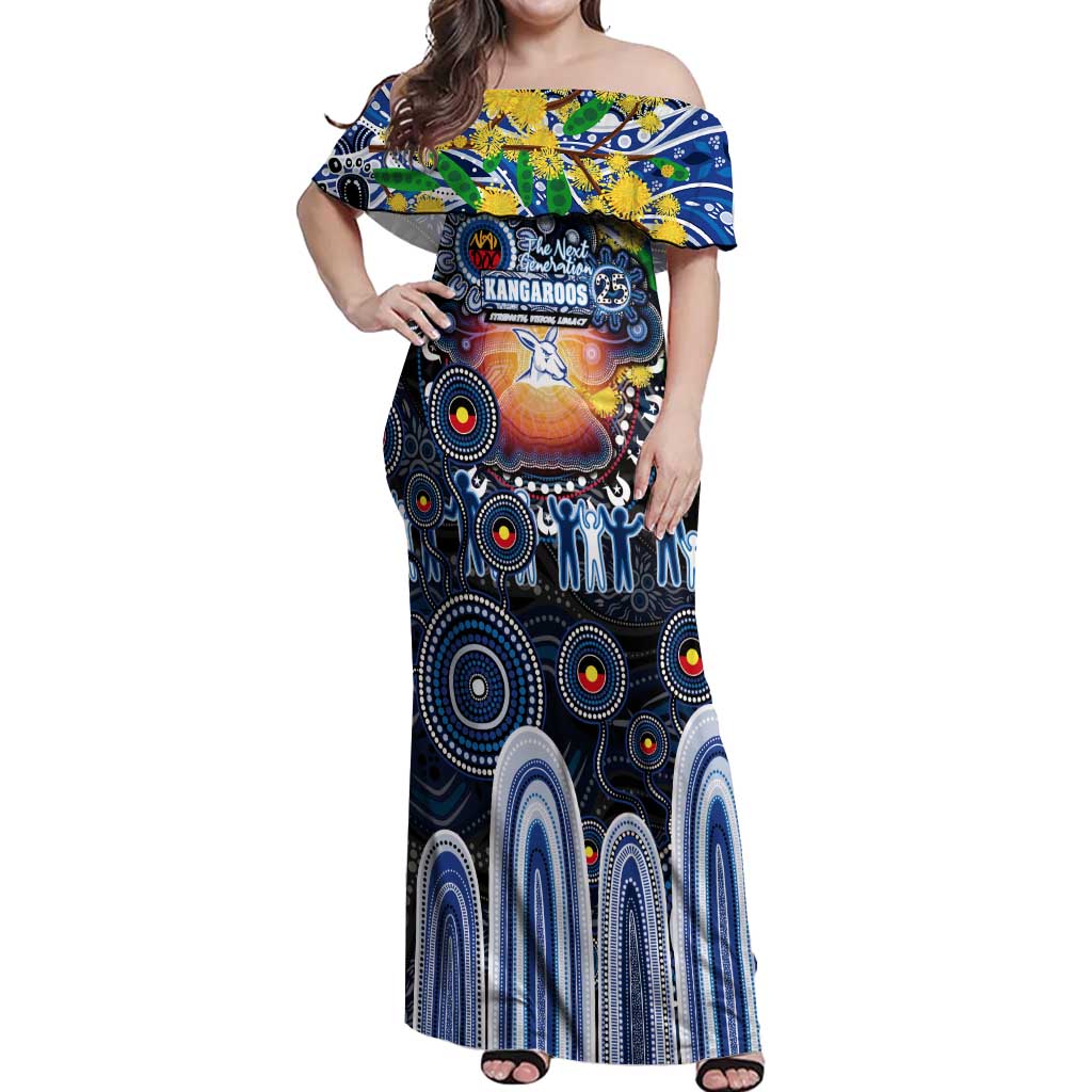 Personalised NAIDOC Week 2025 Kangaroos Football Off Shoulder Maxi Dress Aboriginal Dot Painting