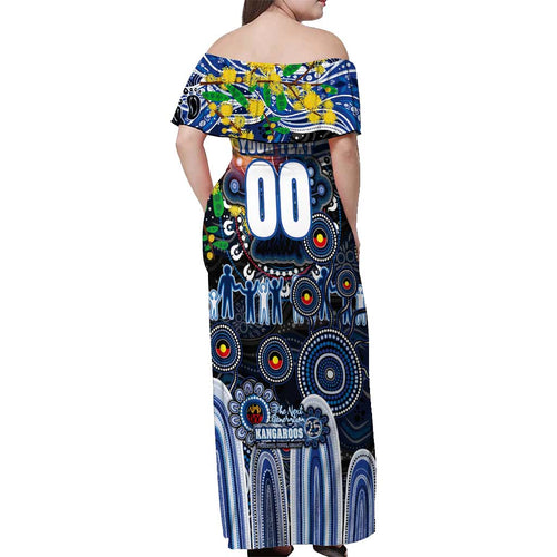 Personalised NAIDOC Week 2025 Kangaroos Football Off Shoulder Maxi Dress Aboriginal Dot Painting