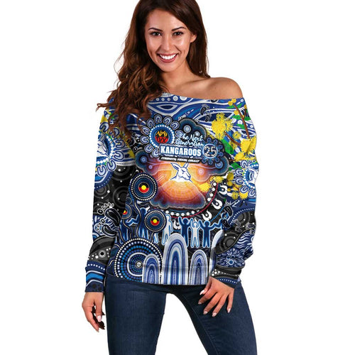 Personalised NAIDOC Week 2025 Kangaroos Football Off Shoulder Sweater Aboriginal Dot Painting