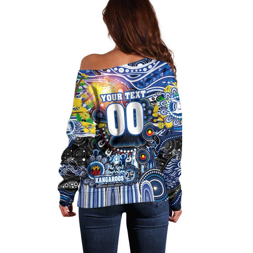 Personalised NAIDOC Week 2025 Kangaroos Football Off Shoulder Sweater Aboriginal Dot Painting