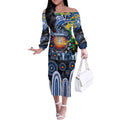 Personalised NAIDOC Week 2025 Kangaroos Football Off The Shoulder Long Sleeve Dress Aboriginal Dot Painting