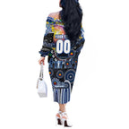 Personalised NAIDOC Week 2025 Kangaroos Football Off The Shoulder Long Sleeve Dress Aboriginal Dot Painting