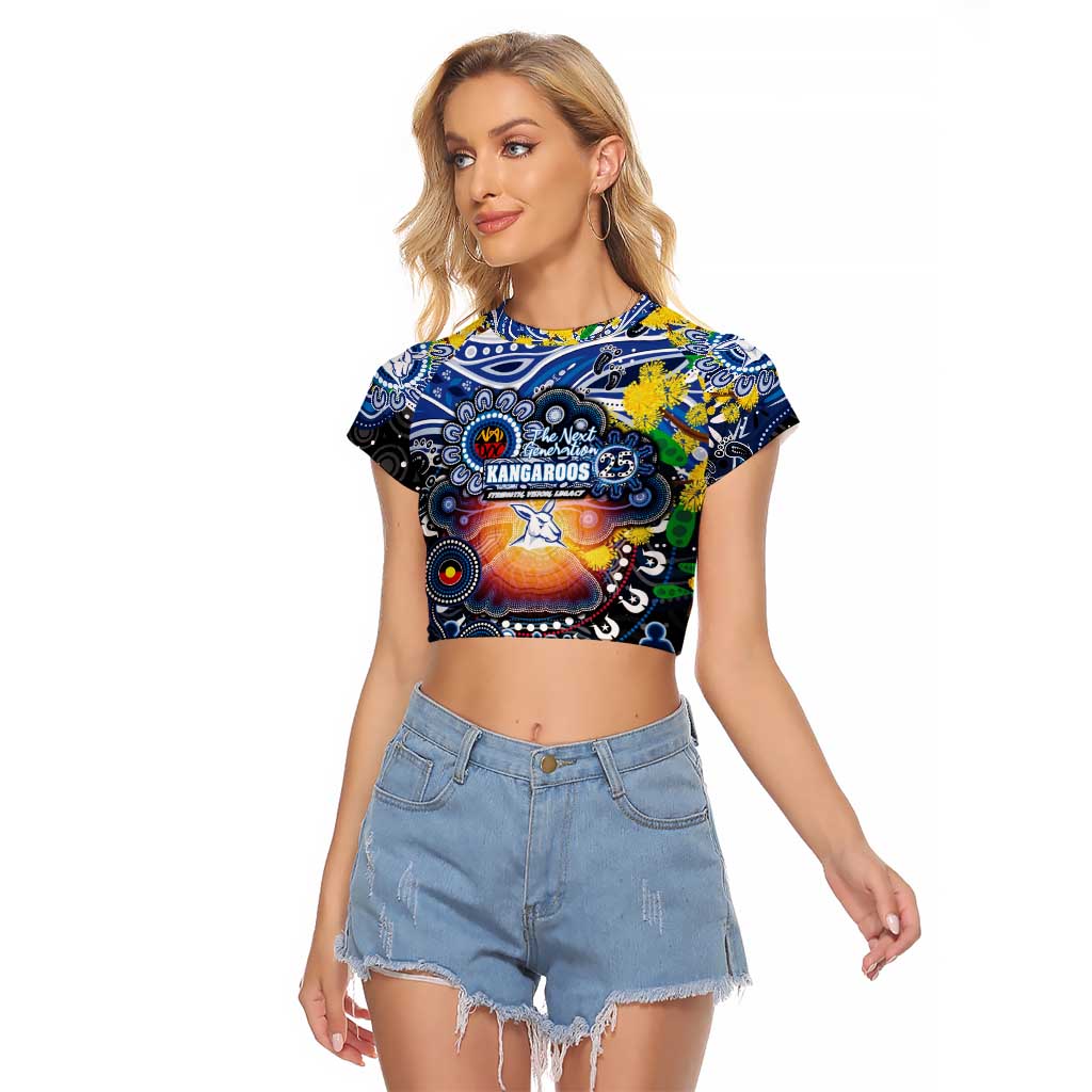 Personalised NAIDOC Week 2025 Kangaroos Football Raglan Cropped T Shirt Aboriginal Dot Painting