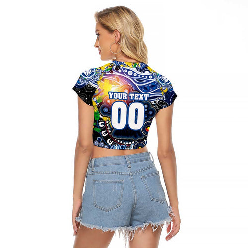 Personalised NAIDOC Week 2025 Kangaroos Football Raglan Cropped T Shirt Aboriginal Dot Painting