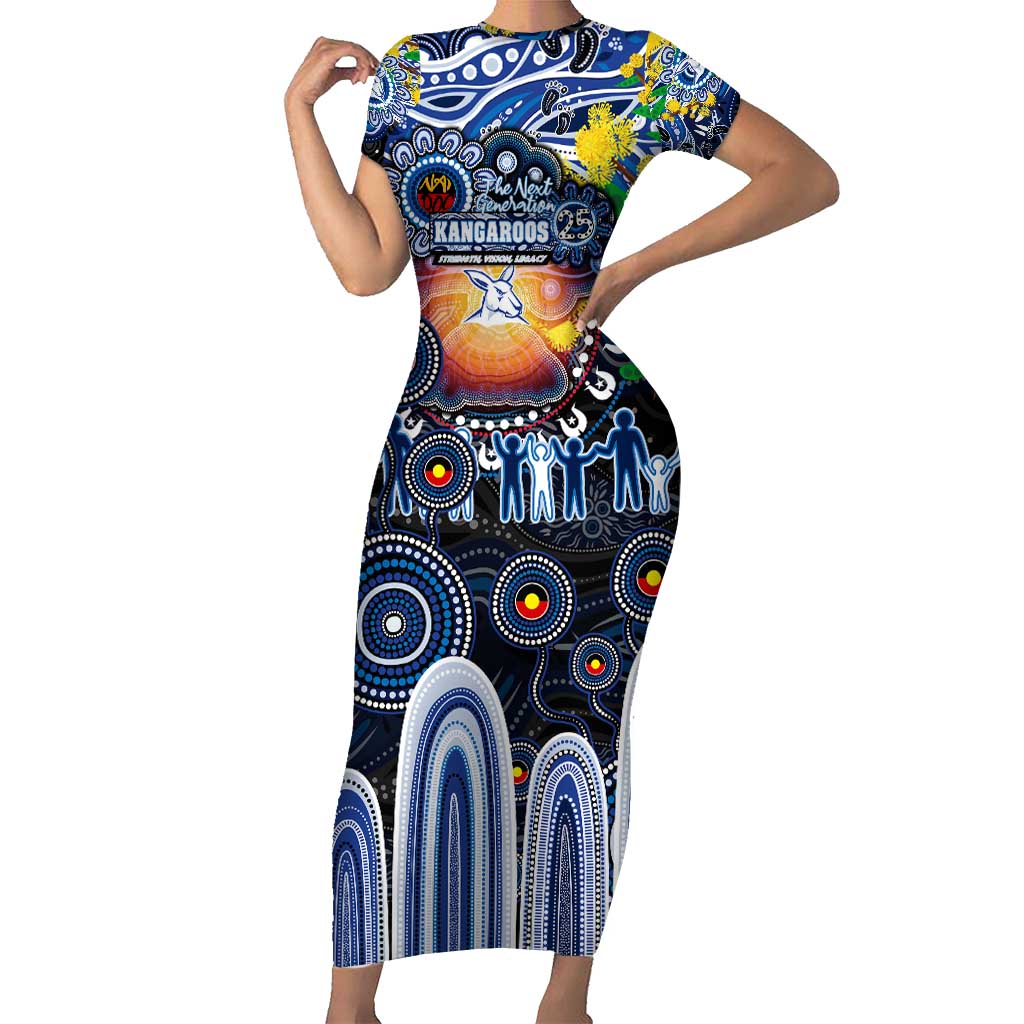 Personalised NAIDOC Week 2025 Kangaroos Football Short Sleeve Bodycon Dress Aboriginal Dot Painting