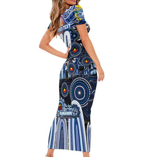 Personalised NAIDOC Week 2025 Kangaroos Football Short Sleeve Bodycon Dress Aboriginal Dot Painting