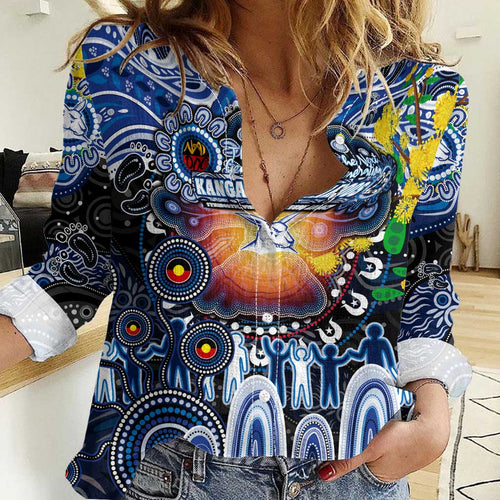 Personalised NAIDOC Week 2025 Kangaroos Football Women Casual Shirt Aboriginal Dot Painting