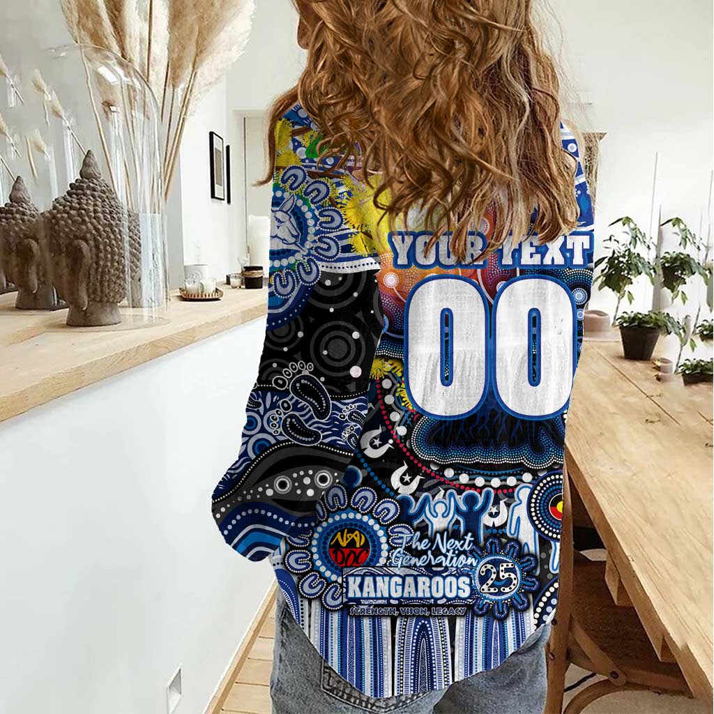 Personalised NAIDOC Week 2025 Kangaroos Football Women Casual Shirt Aboriginal Dot Painting