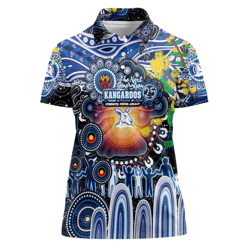 Personalised NAIDOC Week 2025 Kangaroos Football Women Polo Shirt Aboriginal Dot Painting