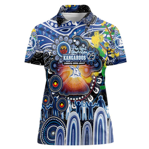 Personalised NAIDOC Week 2025 Kangaroos Football Women Polo Shirt Aboriginal Dot Painting