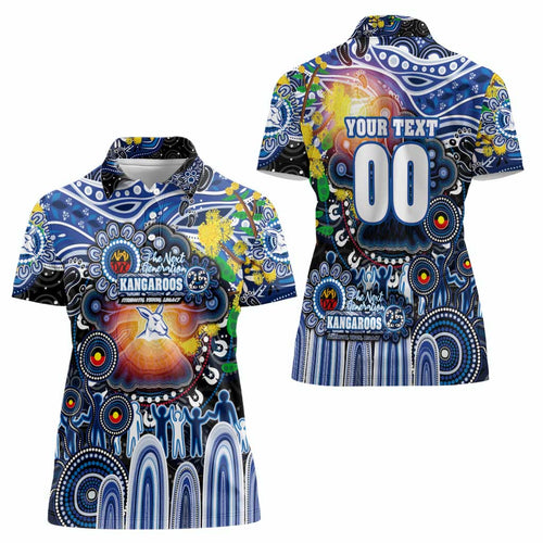 Personalised NAIDOC Week 2025 Kangaroos Football Women Polo Shirt Aboriginal Dot Painting