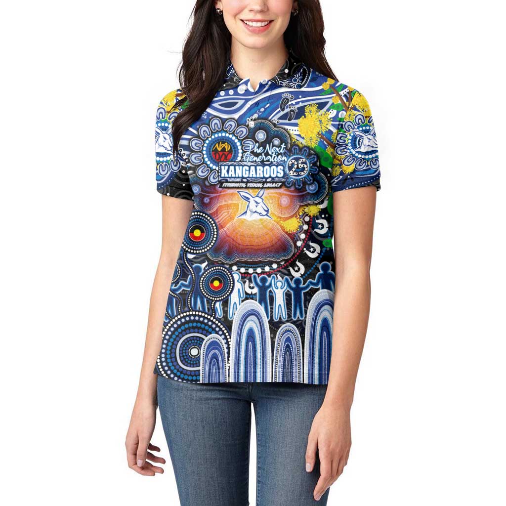 Personalised NAIDOC Week 2025 Kangaroos Football Women Polo Shirt Aboriginal Dot Painting