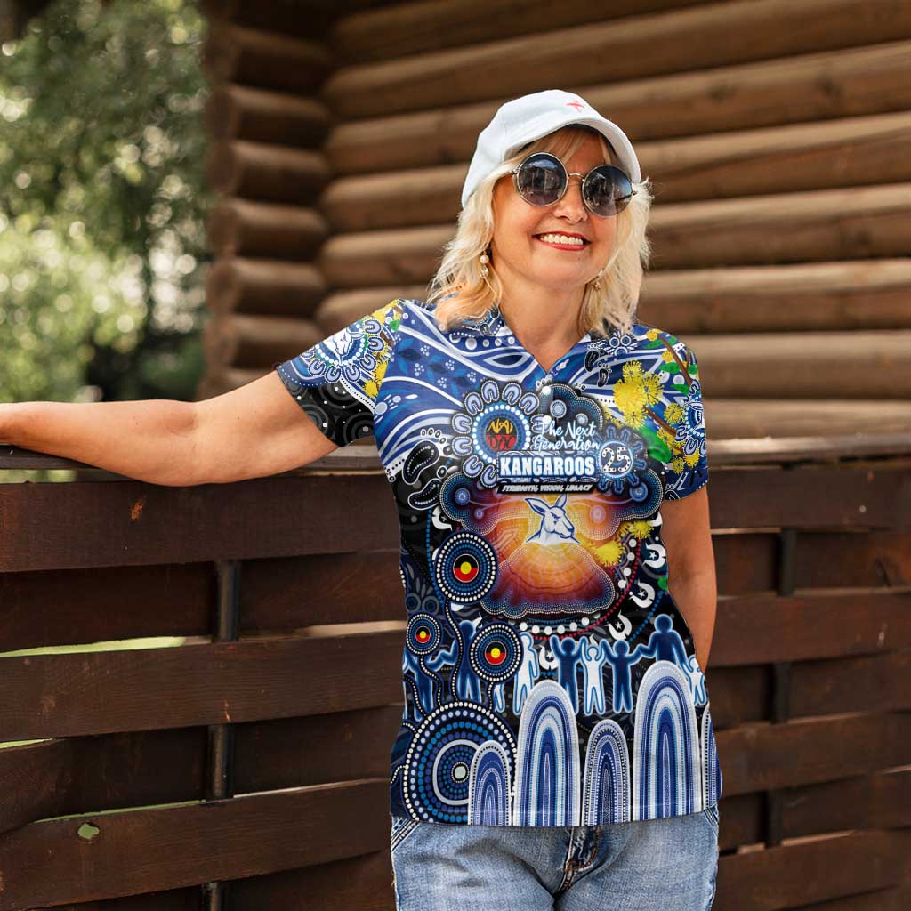 Personalised NAIDOC Week 2025 Kangaroos Football Women Polo Shirt Aboriginal Dot Painting