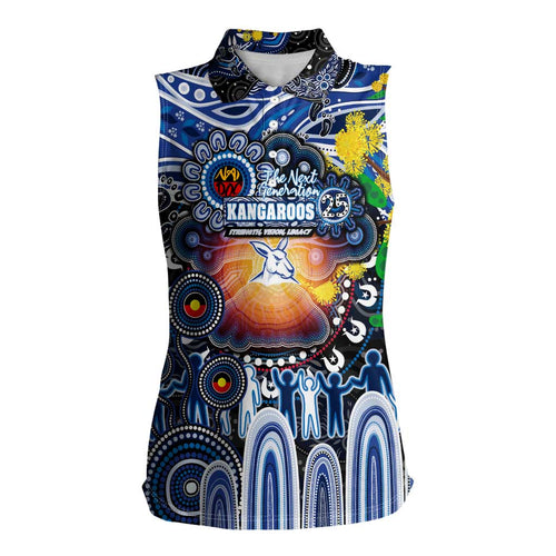 Personalised NAIDOC Week 2025 Kangaroos Football Women Sleeveless Polo Shirt Aboriginal Dot Painting