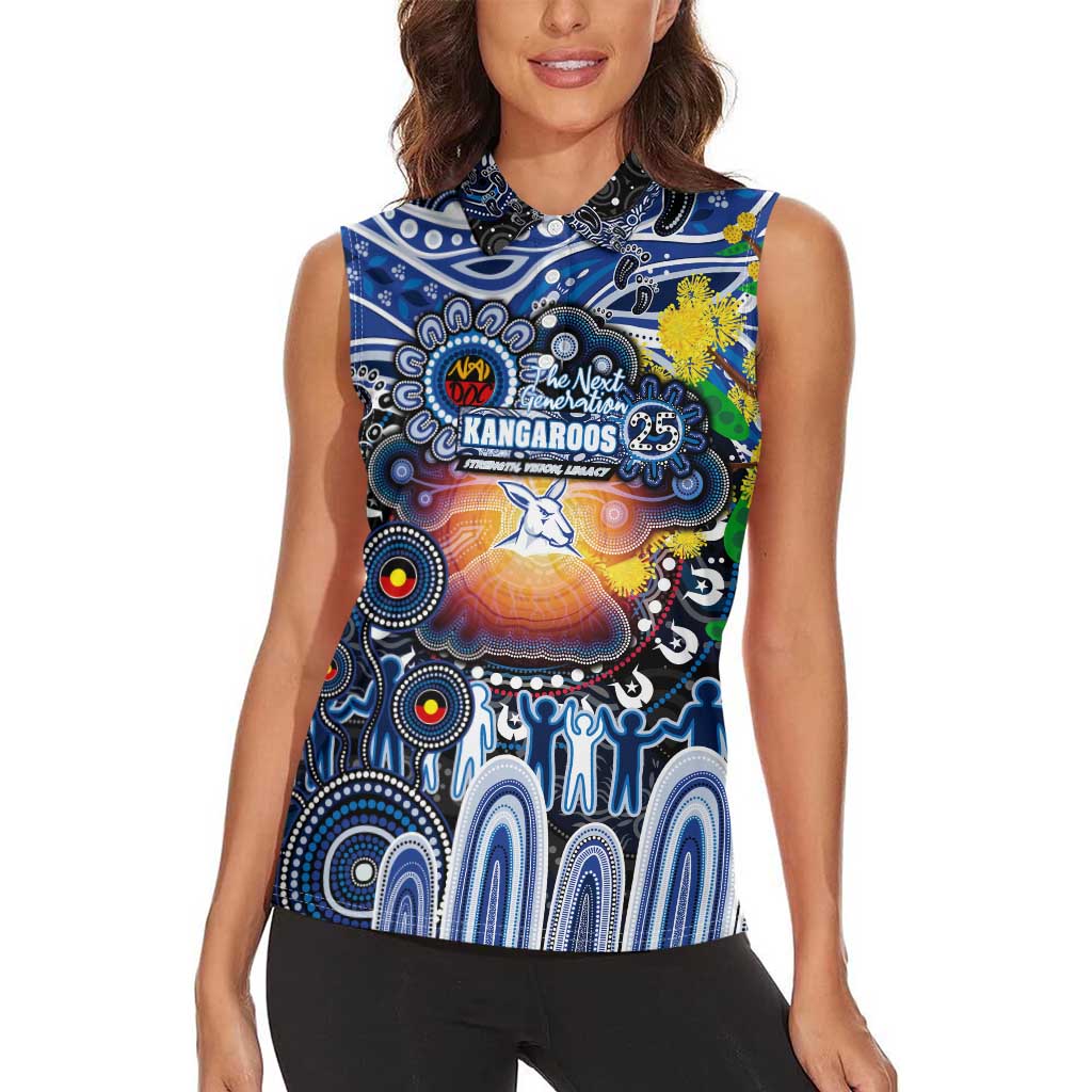 Personalised NAIDOC Week 2025 Kangaroos Football Women Sleeveless Polo Shirt Aboriginal Dot Painting