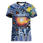 Personalised NAIDOC Week 2025 Kangaroos Football Women V-Neck T-Shirt Aboriginal Dot Painting