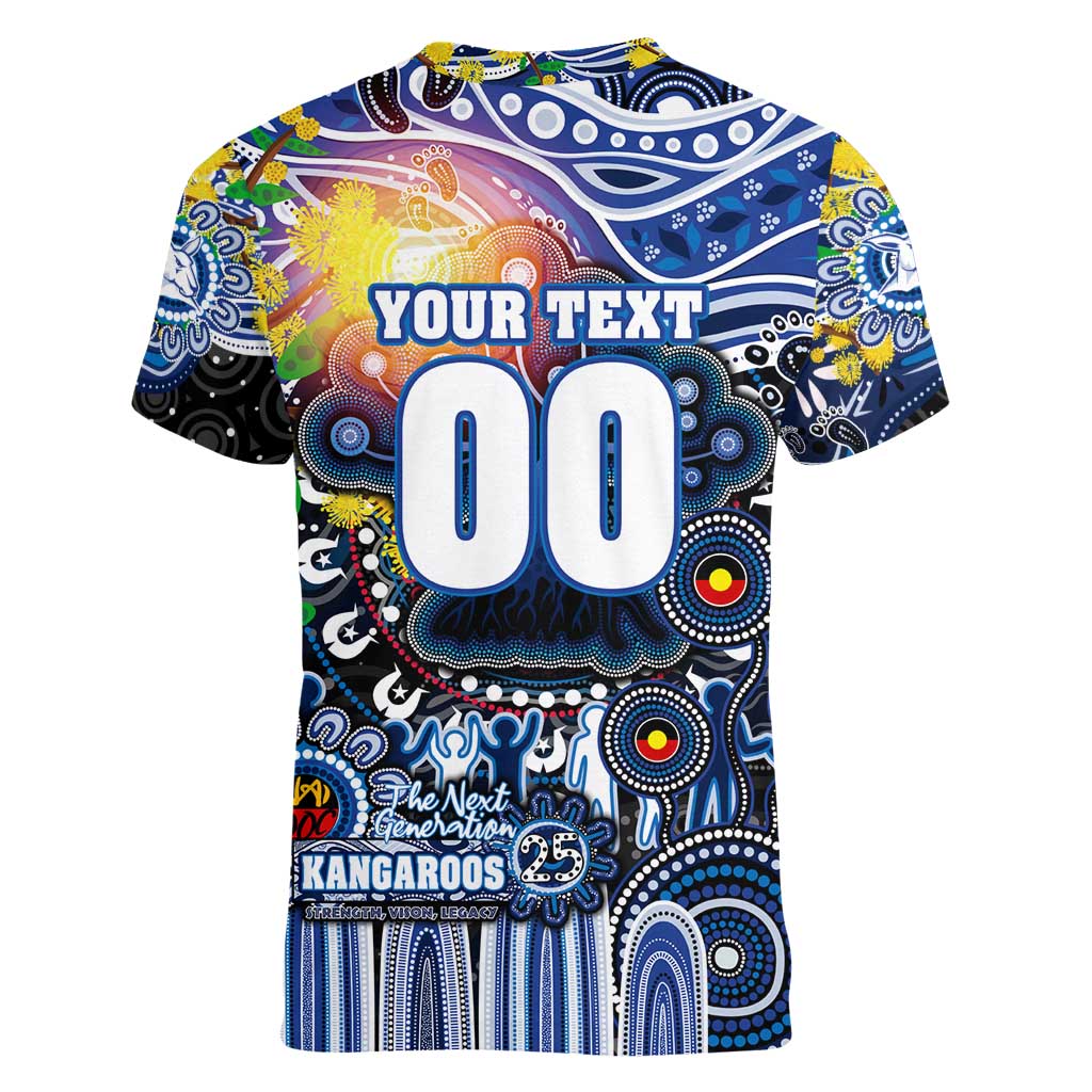 Personalised NAIDOC Week 2025 Kangaroos Football Women V-Neck T-Shirt Aboriginal Dot Painting