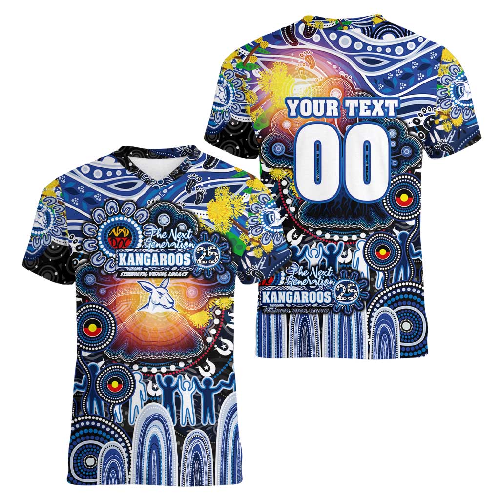 Personalised NAIDOC Week 2025 Kangaroos Football Women V-Neck T-Shirt Aboriginal Dot Painting