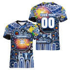 Personalised NAIDOC Week 2025 Kangaroos Football Women V-Neck T-Shirt Aboriginal Dot Painting