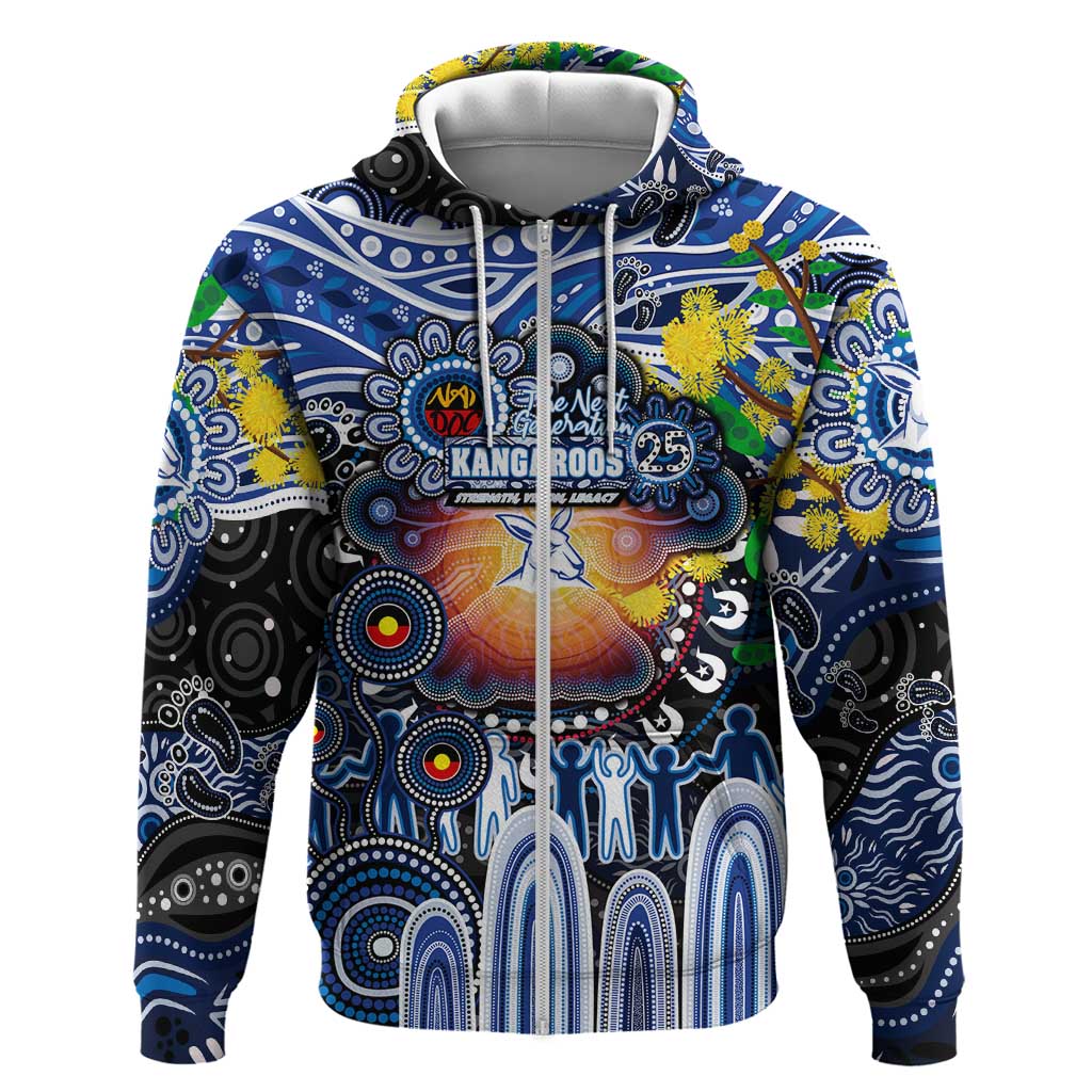 Personalised NAIDOC Week 2025 Kangaroos Football Zip Hoodie Aboriginal Dot Painting