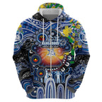Personalised NAIDOC Week 2025 Kangaroos Football Zip Hoodie Aboriginal Dot Painting