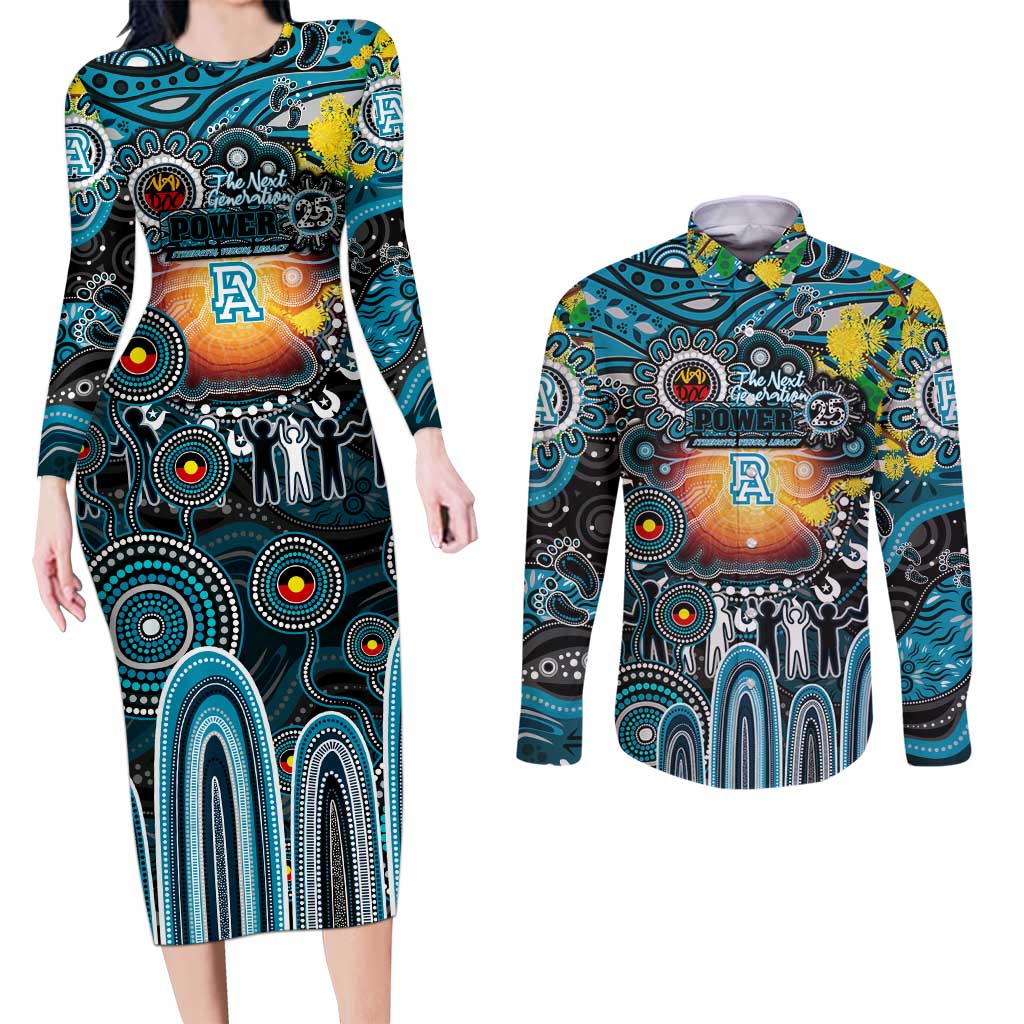 Personalised NAIDOC Week 2025 Power Football Couples Matching Long Sleeve Bodycon Dress and Long Sleeve Button Shirt Aboriginal Dot Painting