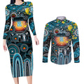 Personalised NAIDOC Week 2025 Power Football Couples Matching Long Sleeve Bodycon Dress and Long Sleeve Button Shirt Aboriginal Dot Painting