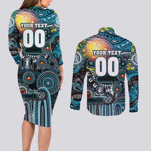 Personalised NAIDOC Week 2025 Power Football Couples Matching Long Sleeve Bodycon Dress and Long Sleeve Button Shirt Aboriginal Dot Painting
