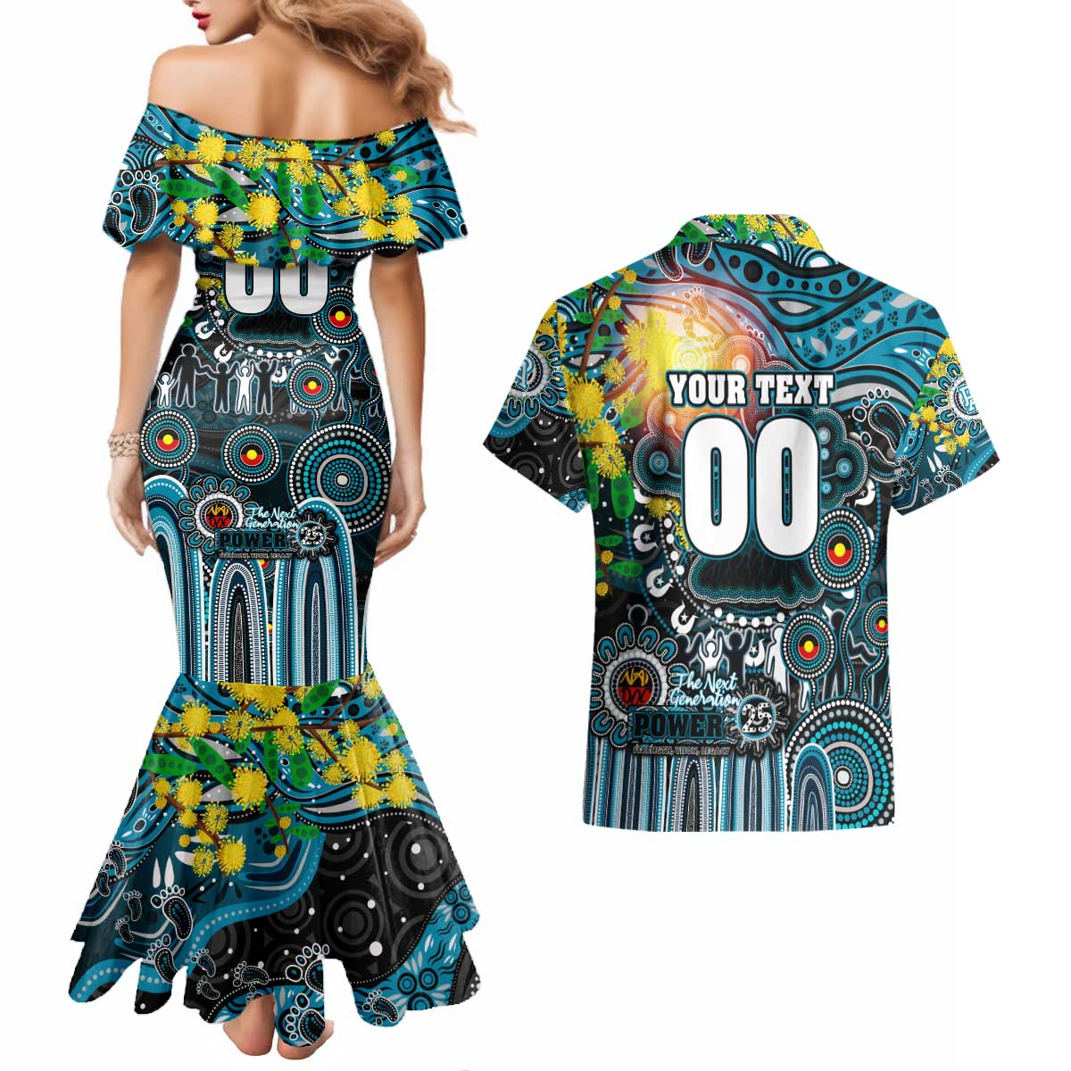 Personalised NAIDOC Week 2025 Power Football Couples Matching Mermaid Dress and Hawaiian Shirt Aboriginal Dot Painting