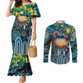 Personalised NAIDOC Week 2025 Power Football Couples Matching Mermaid Dress and Long Sleeve Button Shirt Aboriginal Dot Painting