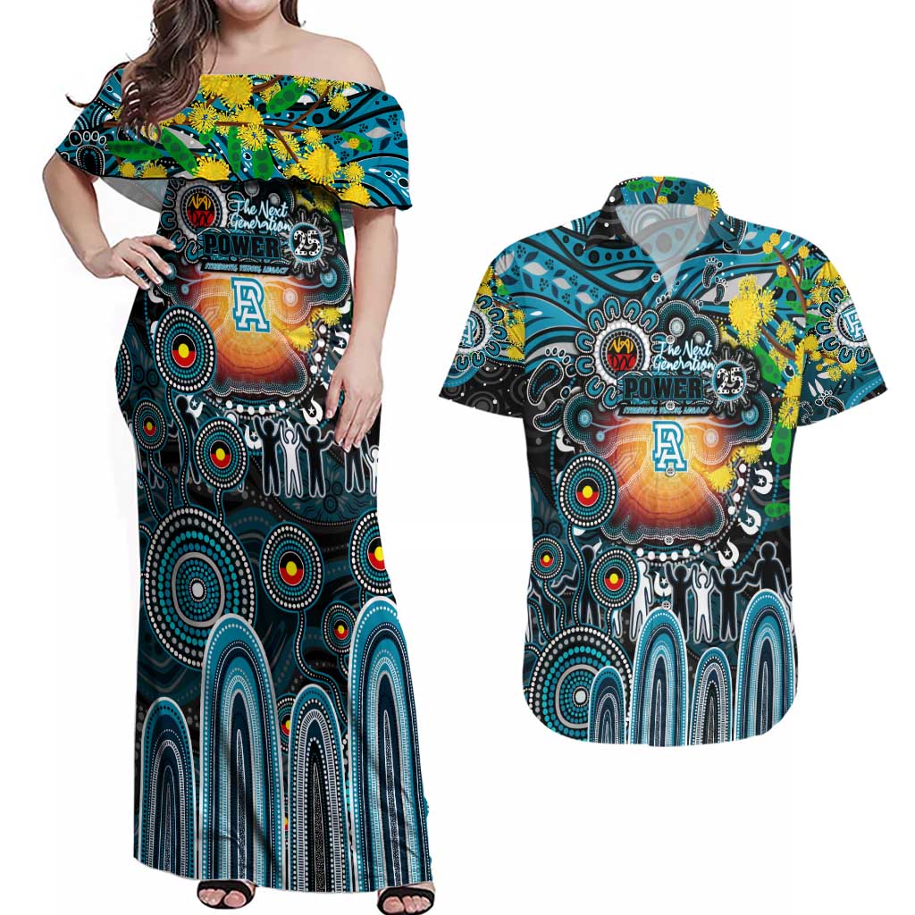 Personalised NAIDOC Week 2025 Power Football Couples Matching Off Shoulder Maxi Dress and Hawaiian Shirt Aboriginal Dot Painting