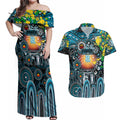 Personalised NAIDOC Week 2025 Power Football Couples Matching Off Shoulder Maxi Dress and Hawaiian Shirt Aboriginal Dot Painting