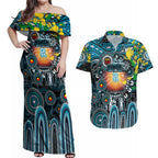 Personalised NAIDOC Week 2025 Power Football Couples Matching Off Shoulder Maxi Dress and Hawaiian Shirt Aboriginal Dot Painting