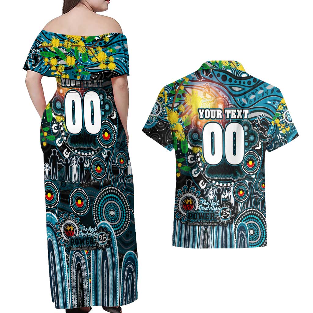 Personalised NAIDOC Week 2025 Power Football Couples Matching Off Shoulder Maxi Dress and Hawaiian Shirt Aboriginal Dot Painting