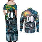 Personalised NAIDOC Week 2025 Power Football Couples Matching Off Shoulder Maxi Dress and Long Sleeve Button Shirt Aboriginal Dot Painting