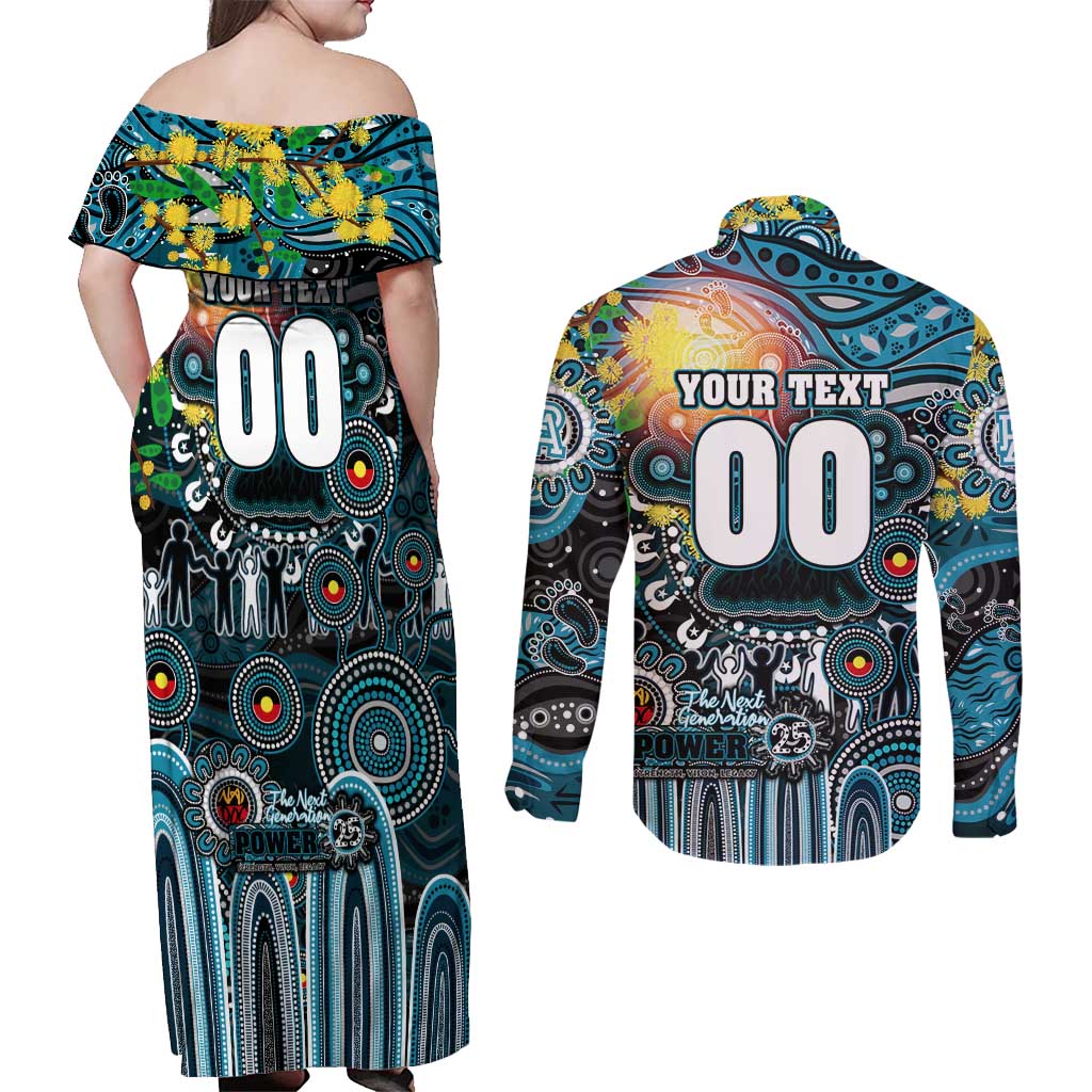 Personalised NAIDOC Week 2025 Power Football Couples Matching Off Shoulder Maxi Dress and Long Sleeve Button Shirt Aboriginal Dot Painting